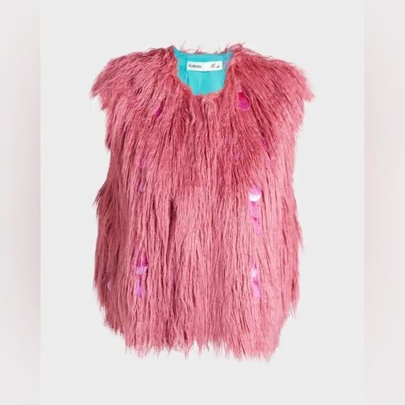 Alabama Muse NWT Lanny Gold Embellished Sleeveless Fur Jacket Desert Rose IT 42 - Picture 7 of 11